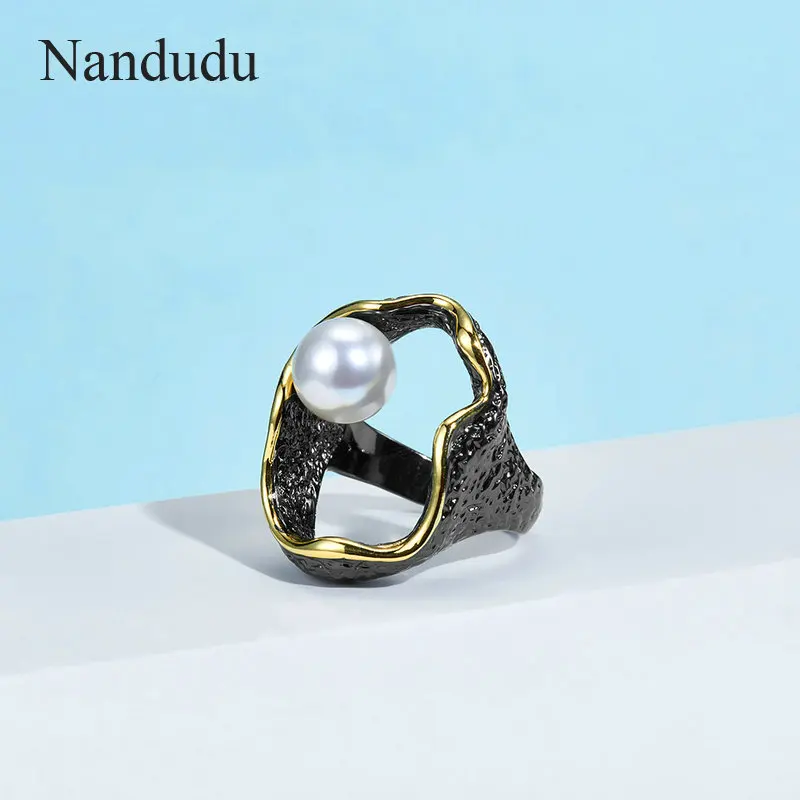 Nandudu элегантные уникальные винтажные кольца для женщин Bague черного золота цвет Anillos Mujer синтетический жемчуг кольцо аксессуары R2130