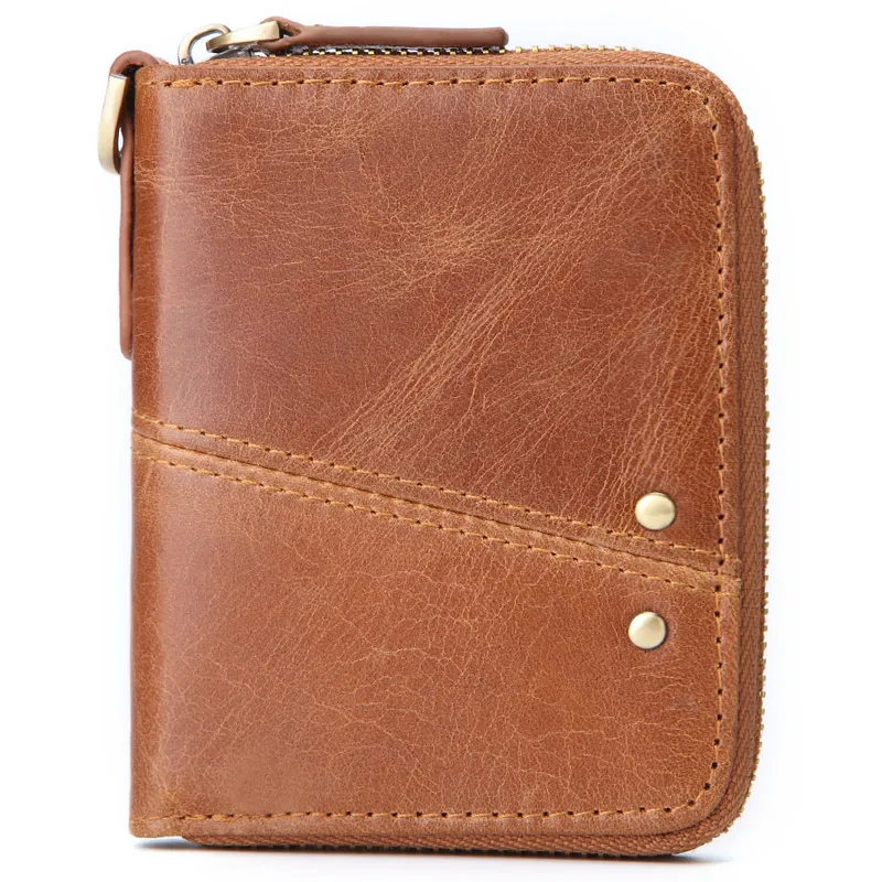 Meesii Genuine Leather Short Men Wallet Vintage Cow Leather Small Wallet Male Photo&Card holder Purse Coin pocket Zipper - Цвет: COFFEE