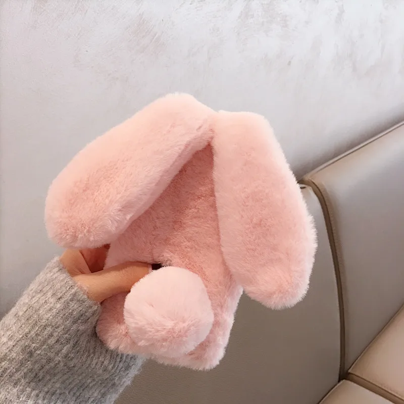 For Huawei P20 Mate 20 10 9 Pro P Smart Plus P9 P10 Honor Lite Nova 3 Y6 Y5 2017 2018 Cute Fluffy Rabbit Hair Fur Case | Мобильные