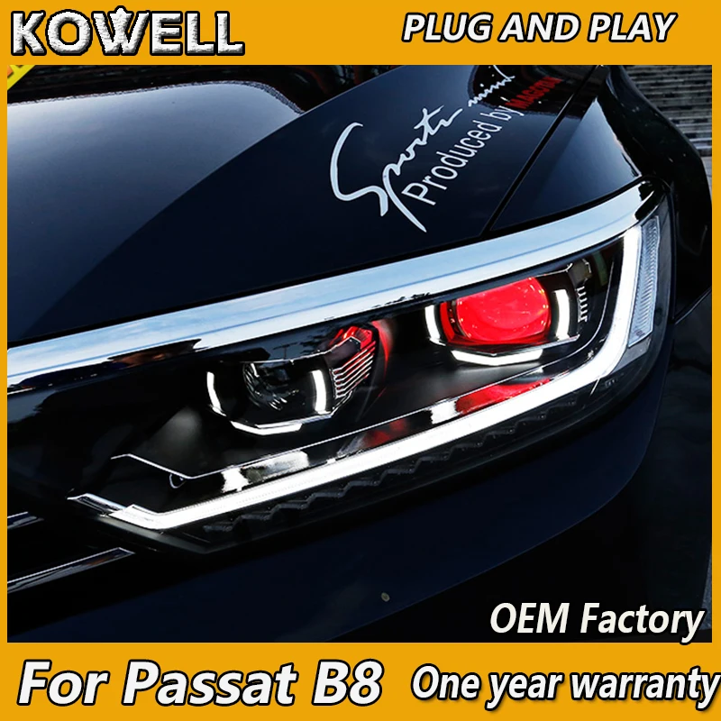 

KOWELL Car Styling for VW Passat B8 Headlights 2016 2017 2018 EUR verson Passat LED Headlight DRL Bi Xenon Lens High Low Beam