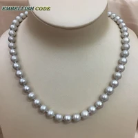 grey gray color round like ball 100 natural freshwater 8mm to 9mm cultured pearls classic choker necklace priness matinee gift