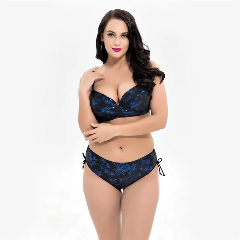 

Женские Купальники большого размера Топ низ Высокая талия большой бикини набор пуш-ап бразильский купальник из двух частей полных женщин д...