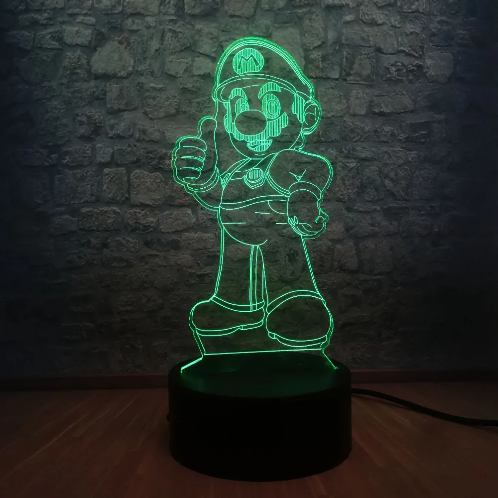 С мультяшным персонажем &quotМарио&quot 3D светодиодный стол ночной Светильник USB
