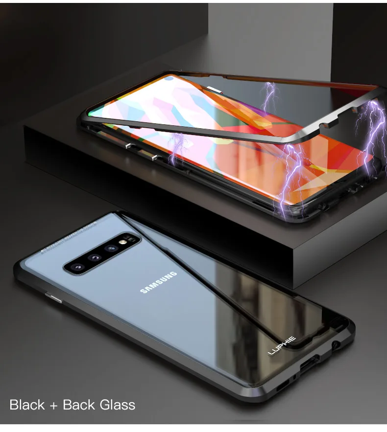 Магнитный чехол LUPHIE для samsung Galaxy S10 Plus S10e, Магнитный чехол, прозрачная Задняя стеклянная крышка для samsung S10 Plus S10e, металлический бампер