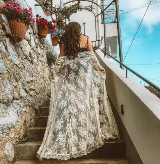 Женское платье с длинными рукавами Кружевное макси белые Boho платья шикарные
