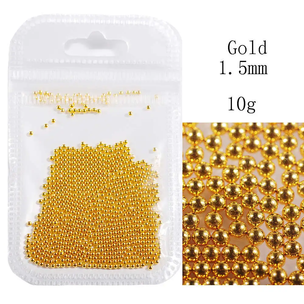 1.5mm gold Украшения для нейл-арта 0,6-2,0 мм мини-икра из нержавеющей стали 10 г Стальные Бусины 3D микро шариковые художественные талисманы для ногтей инструмент для маникюра - Цвет: 1.5mm gold