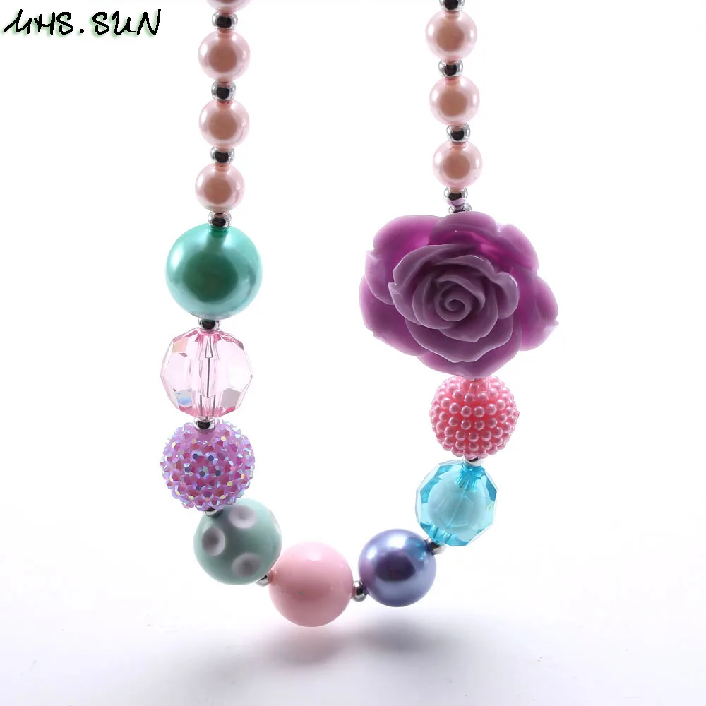 MHS.SUN Newest fashion baby flower beads necklace cute bubblegum chunky for kids girls jewelry chain 1pc | Украшения и аксессуары