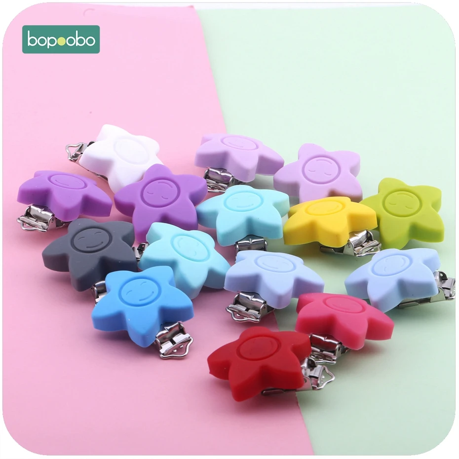 

Bopoobo, 1 шт., Силиконовая пустышка со смайликом в виде звезды, клипса, Детские Прорезыватели, аксессуары для прорезывания зубов, инструмент для...