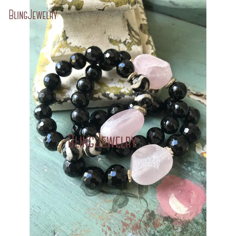 Браслет с бусинами из агата Dzi розовый кварц черный оникс BM11304|bracelet healing|statement