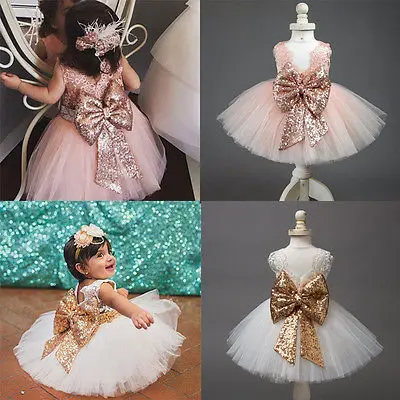 Emmababy Kids Baby Girl Boknot Sequins Bow Party Wedding Sleeveless Dresses Christmas Backless Sundress | Детская одежда и обувь
