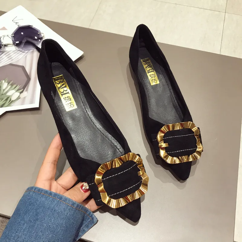 Spring new European and American trend women's shoes fashion wild metal buckle pointed shallow mouth single | Обувь