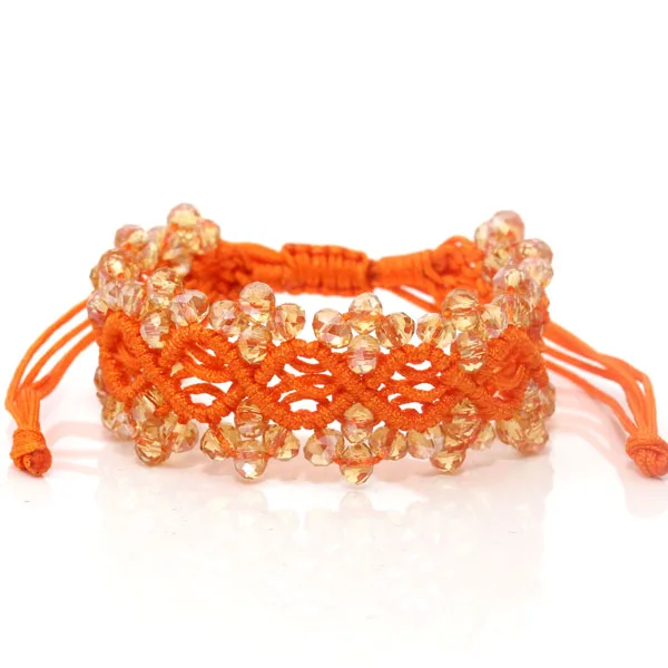 Женский браслет с кристаллами ручной работы черный/фиолетовый плетеный на