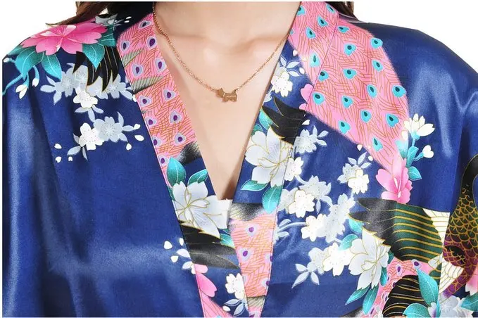 Женское мини платье из шелка и искусственного темно синее банное кимоно пижама