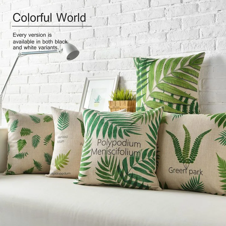 Тропические растения пальмовых листьев Чехлы белье зеленый Декоративные