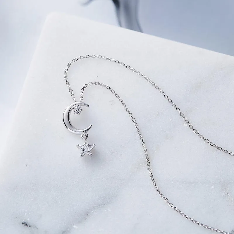 Женское Ожерелье из стерлингового серебра 925 пробы с Луной и звездой фианитом