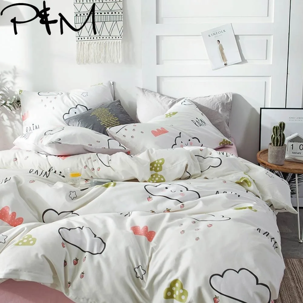 Комплекты постельного белья в мультяшном стиле с принтом PAPA &amp MIMA облака и