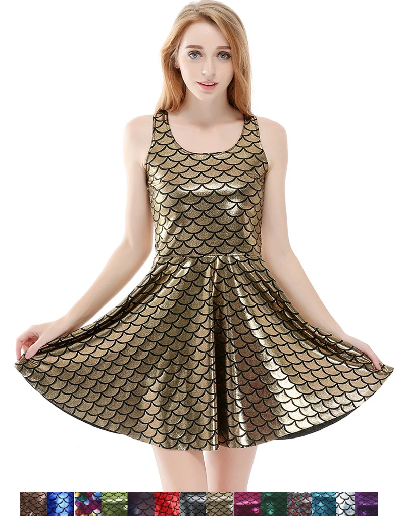 Мини платье без рукавов летнее карамельных цветов с рисунком рыбьей чешуи