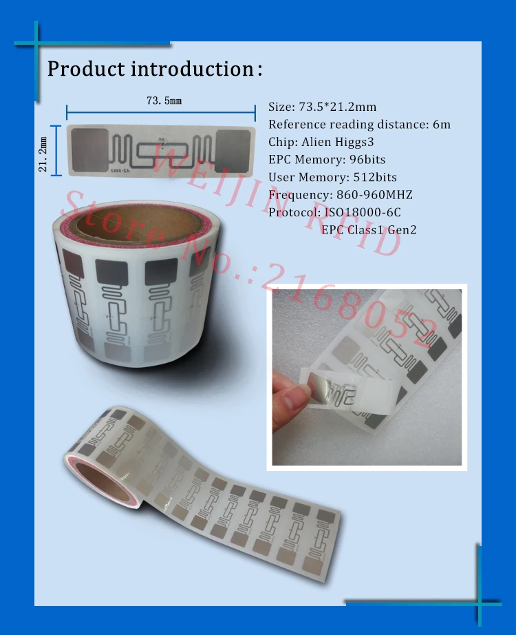 UHF RFID метка наклейка Alien 9662 EPC6C влажная инкрустация 915mhz868mhz860-960MHZ Higgs3 1000 шт. клейкая Пассивная RFID этикетка