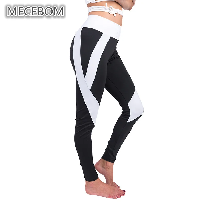 MECEBOMFitness athleisure женские Леггинсы Новое поступление полосатый тонкий сращивания
