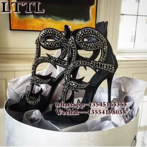 Luxury Brand New Fashion Womens Peep Toe Sandals Rhinestone Cut-outs Gold Back zipper Gladiator High Heels Sexy Pumps | Обувь