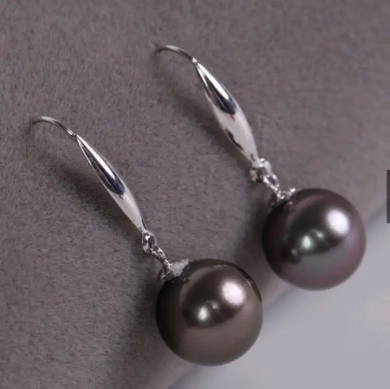 Круглые черные сережки с жемчугом 10 11 мм AAA 14 k/20 белое золото|Серьги| |