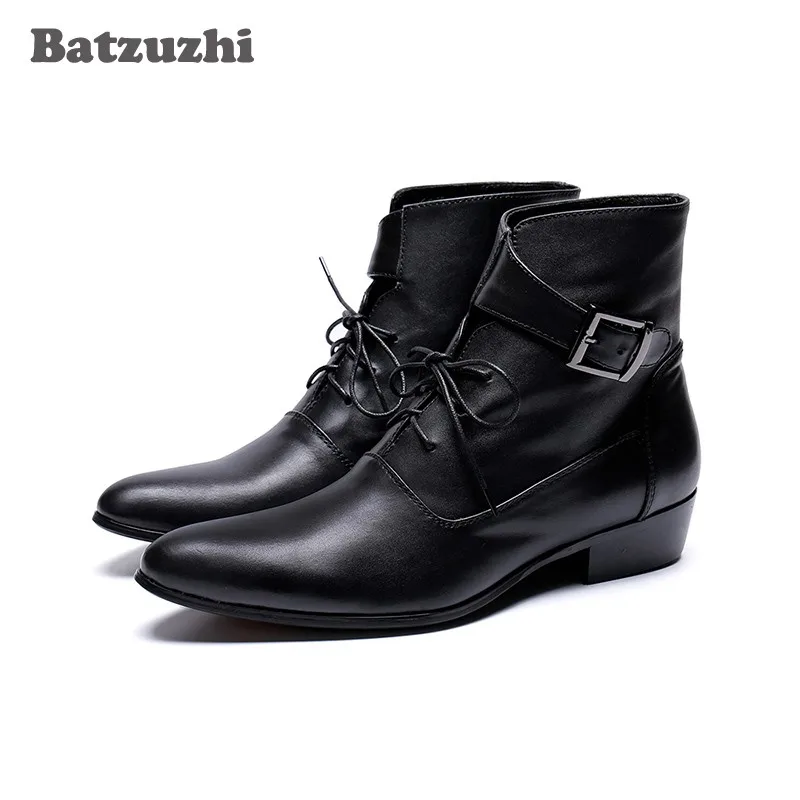 Batzuzhi/красивые мужские ботинки zapatos de hombre черные ботильоны из натуральной кожи