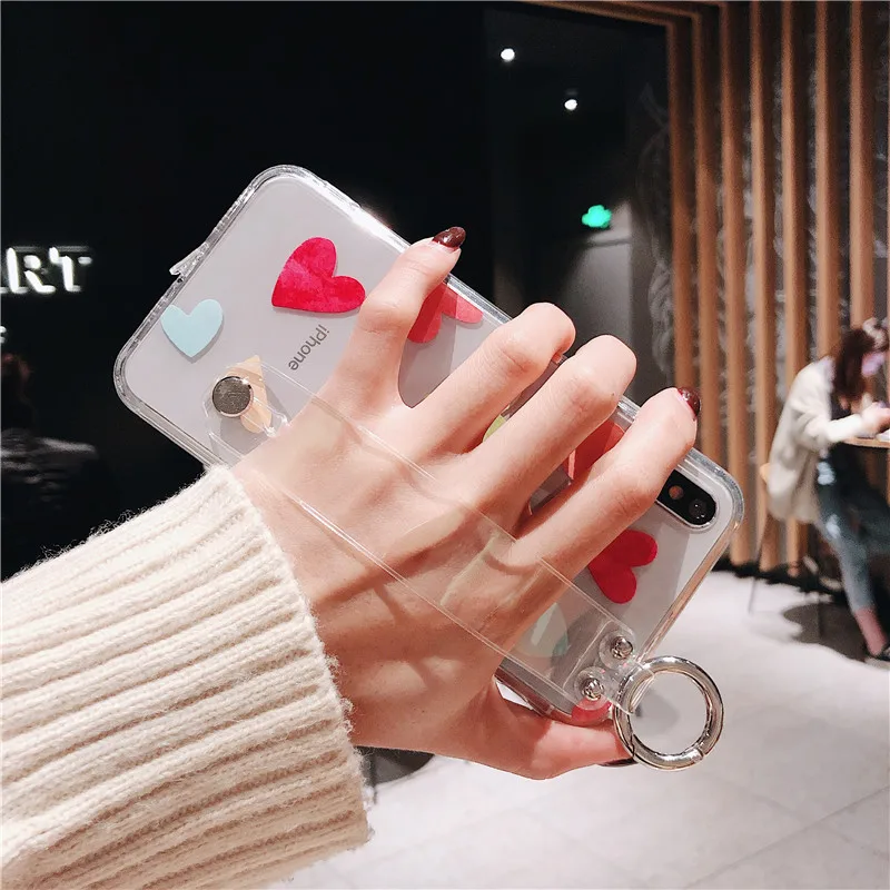 Boucho Wrist Strap Phone Case For iPhone Xs MAX Soft Cases 7 8 6 6S Plus X XR Coloful Love Heart Holder |