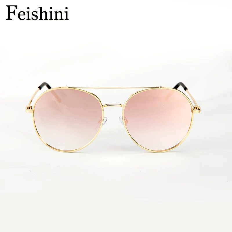 

FEISHINI Brand Designer Shop Counters Superstar Metal Round Sunglasses Women High Quality Eyewear Goggle oculos Mirror Pink