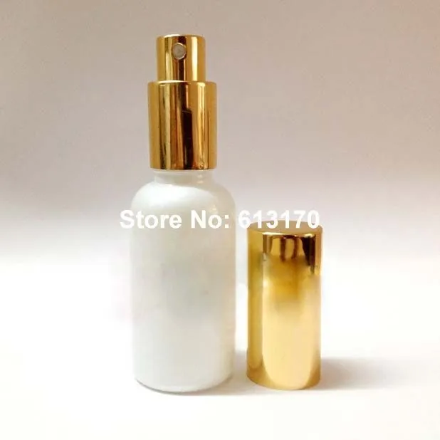 

30ML/CC 1OZ White Glass Perfume Bottle with Gold Spray Atomizer Pump Vials Sample Container Empty Refillable Bottles 50/lot