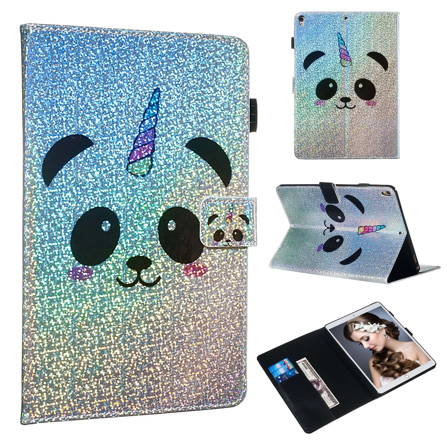 Чехол из ПУ кожи с мигающим мультяшным рисунком и слотом для карт iPad Air 10 5 2019 Pro