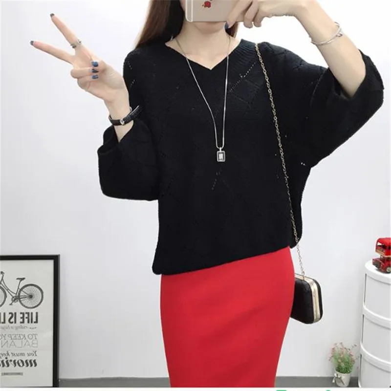 2019 spring autumn loose sweater fashion large size hollow blouse women pullover new Knitted bat shirt female tide A1174 | Женская