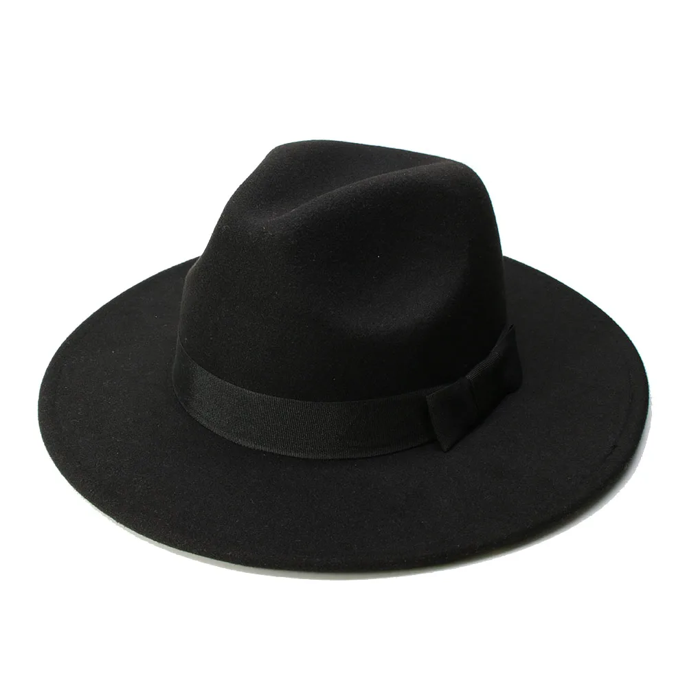 

LUCKYLIANJI Retro Kid Child Vintage 100% Wool Wide Brim Cap Fedora Panama Jazz Bowler Hat Black Ribbon Band (54cm/Adjust)