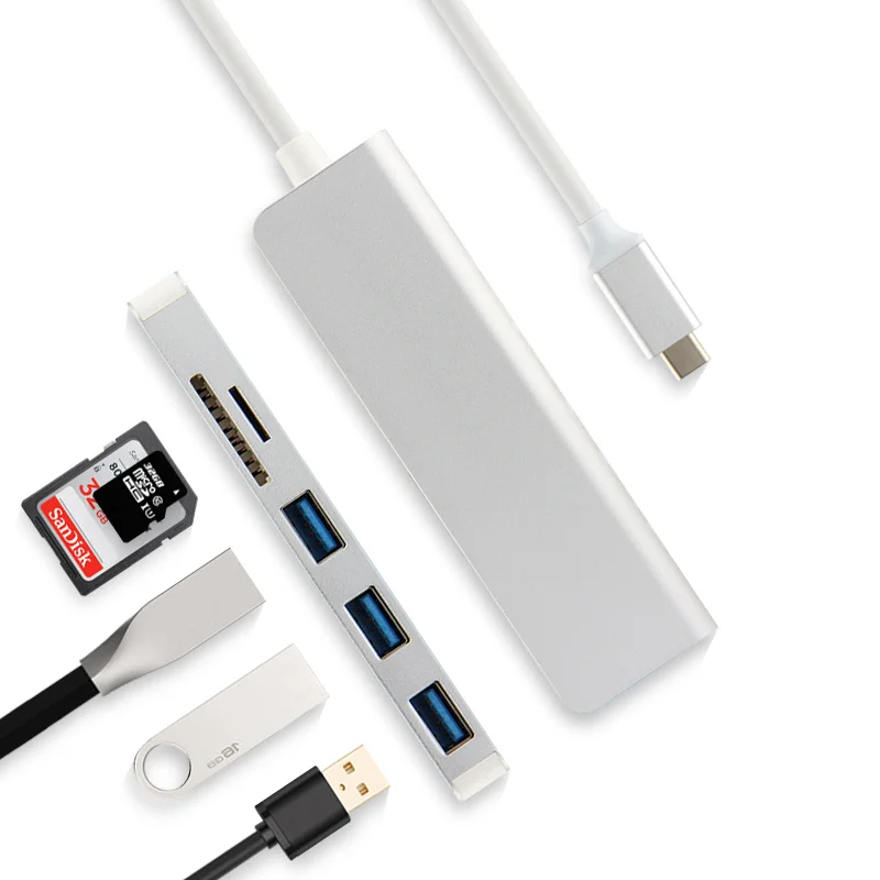 HUWEI 5 в 1 Type C концентратор из алюминиевого сплава USB адаптер Высокоскоростной 3 0