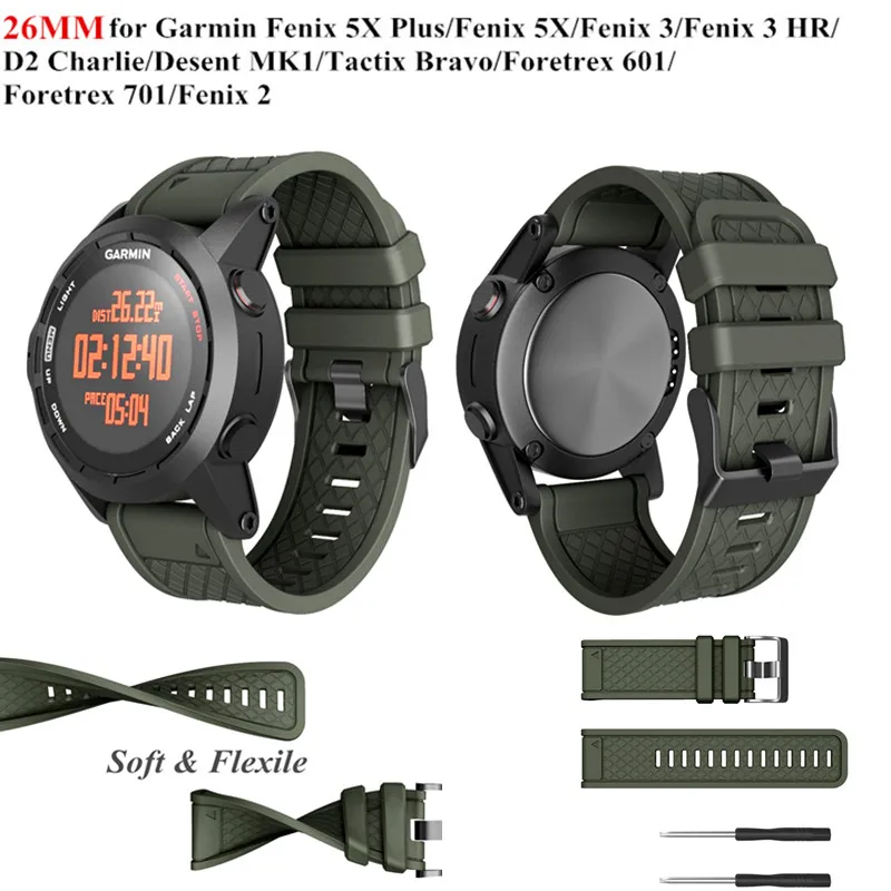 

For Garmin Fenix 2/5X/Fenix 3/Fenix 3 HR Silicone Sport Watch Band Rubber Wristband for Fenix 2 Smart Watch Replacement Strap