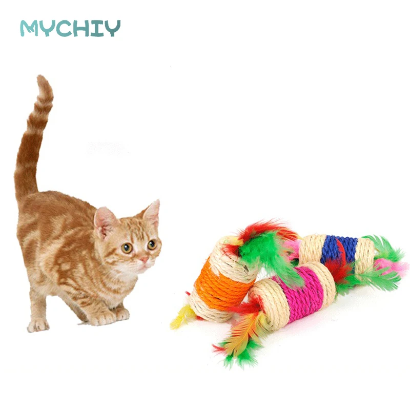 Цветной перо сизалевый круглый ящик Cat дразнящие игрушки дл животных для