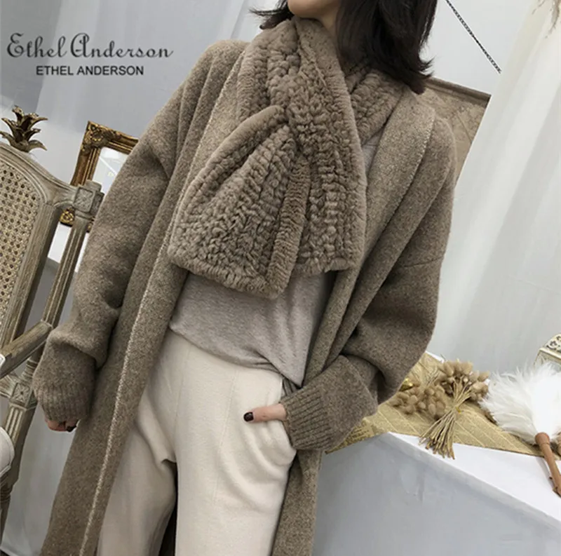 Color 4 Ethel Anderson унисекс шарф с кроличьим мехом воротники Модные мужские Wo мужские s вязаный кроличий мех высококачественный галстук кашне шаль оптом - Цвет: Color 4