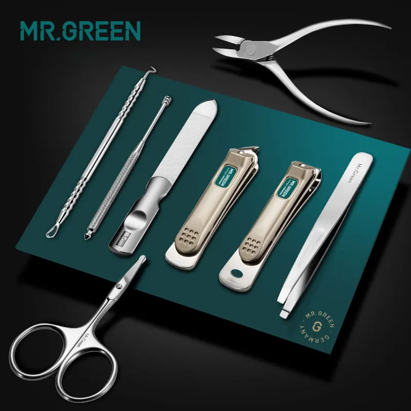 MR. GREEN 8 в одном набор для ухода за ногтями, набор для стрижки пальцев ног, набор ножниц из нержавеющей стали, резак для ногтей, ножницы, маникюрные инструменты