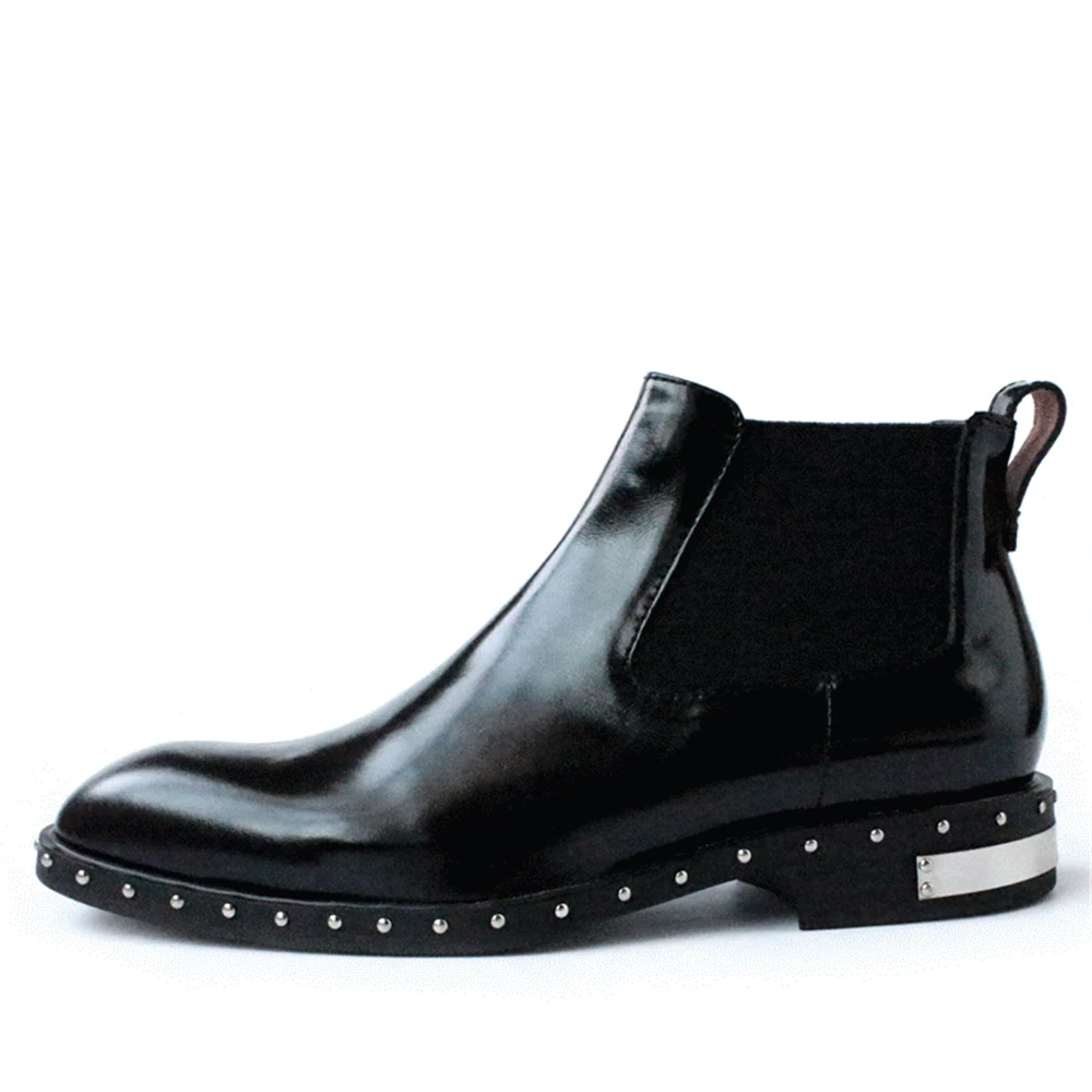 

Handmade leather shoes men rivet bottom smooth leather sleeve elastic band tide male Chelsea