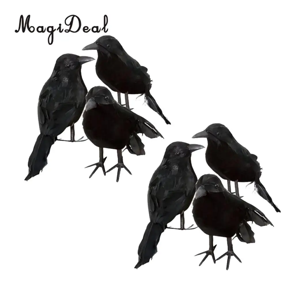 MagiDeal 6pcs Halloween Stuffed Feather Crow Bird Black Ravens Fancy Dress Prop Decor Home Decorations Ornament Figurines | Дом и сад