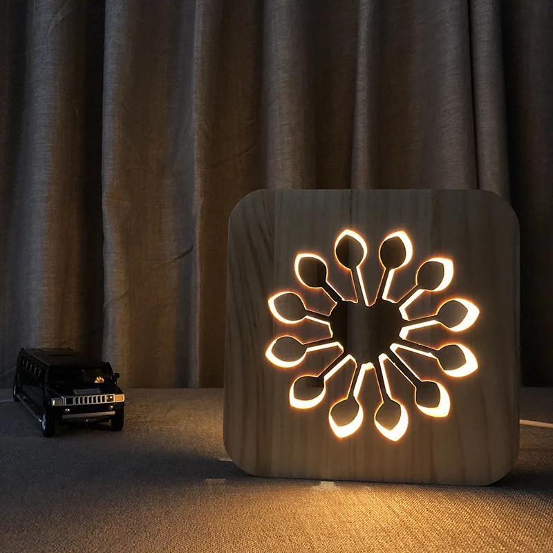 

Wooden Floral Night Lamp Carved Flowers Night Lights for Kids Bedroom Decoration LED Table Lamp Birthday Party Gift