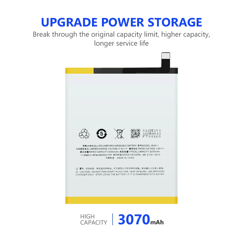 Безопасная зарядка BA611 3070mAh литий ионные аккумуляторы сменные ячейки с
