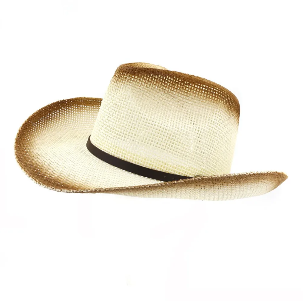 Hot Sale! Fashion Beige Coffee Khaki White Straw Cowboy Hat Retro Summer Hat Men And Ladies Fancy Dress Sun Hat#4J12