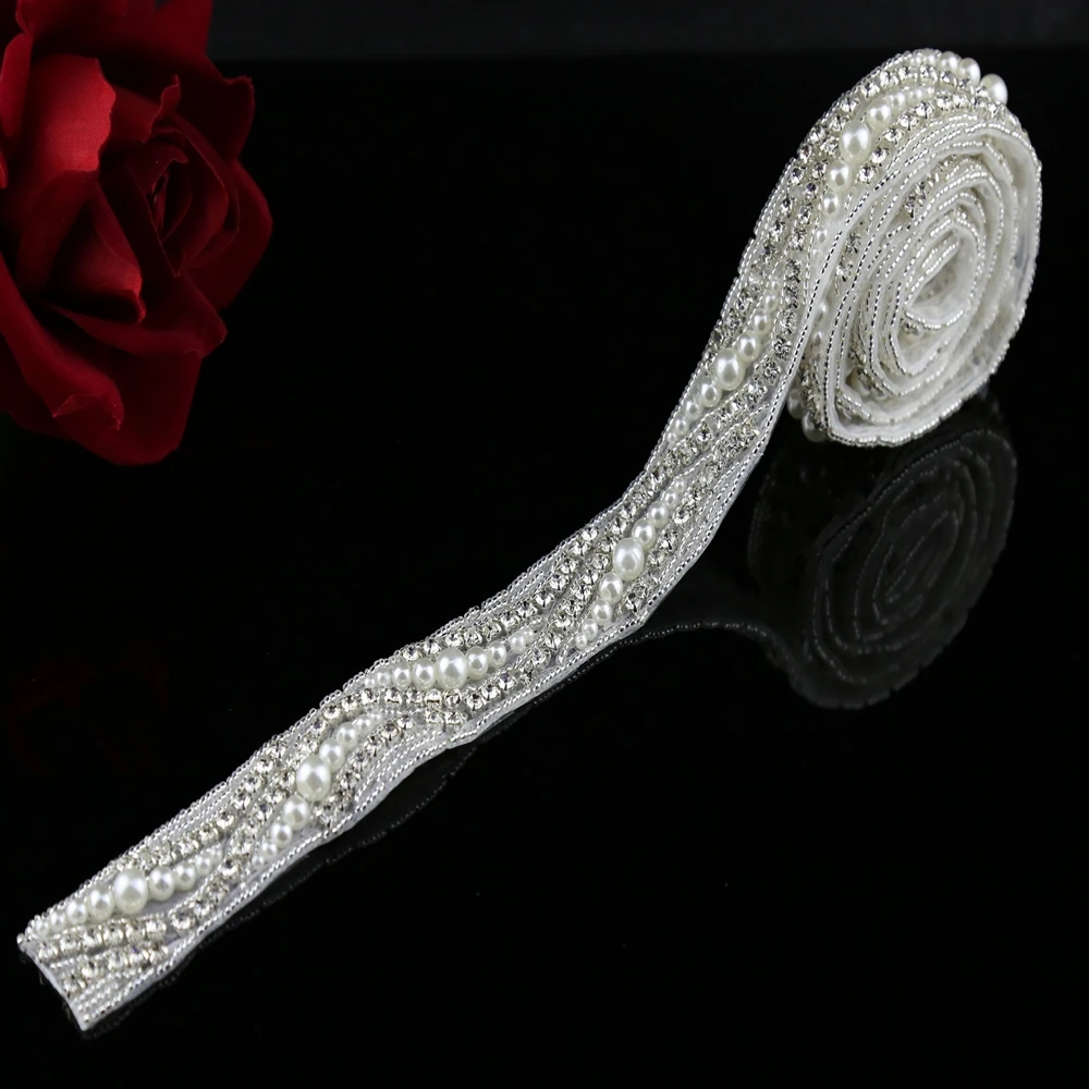 1 ярд Стразы жемчужная отделка Кристалл свадебный бисер|belt belt|bridal beaded beltbeaded wedding
