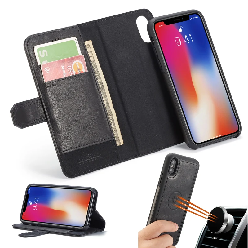 Съемный Многофункциональный магнитный чехол 2 в 1 для iPhone XS Max XR X кожаный бумажник