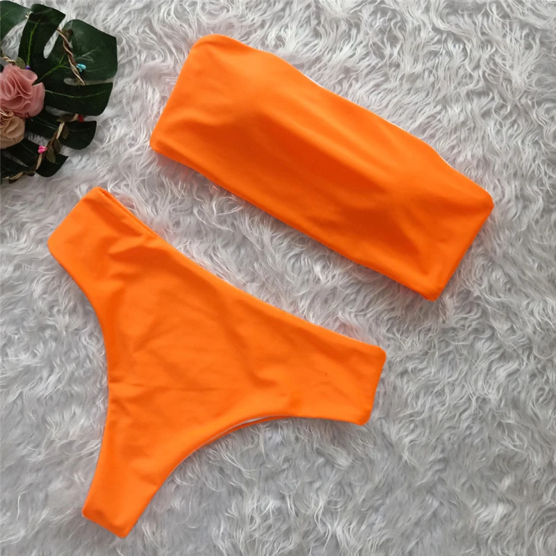Bikinx топ-бандо с высокой талией бикини купальник с высокими плавками для женщин купальник с принтом ретро купальный костюм Новая Бразильская бикини - Цвет: Оранжевый