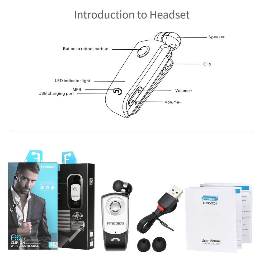FineBlue F960 Беспроводной Bluetooth наушники вибрация звонка напомнить Шум