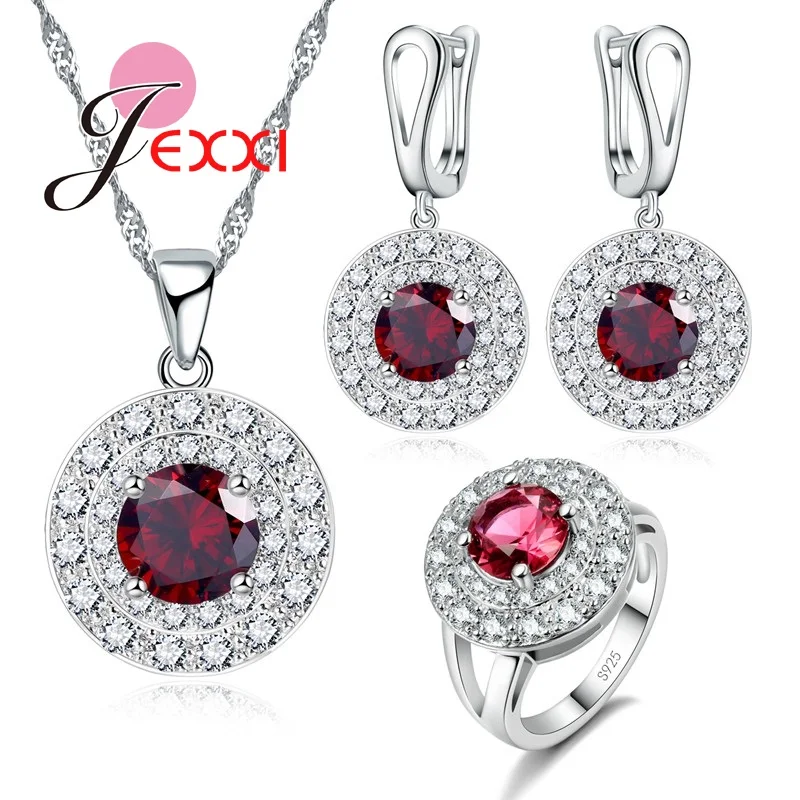 Женский ювелирный комплект из серебра 925 пробы с красным фианитом|jewelry sets for