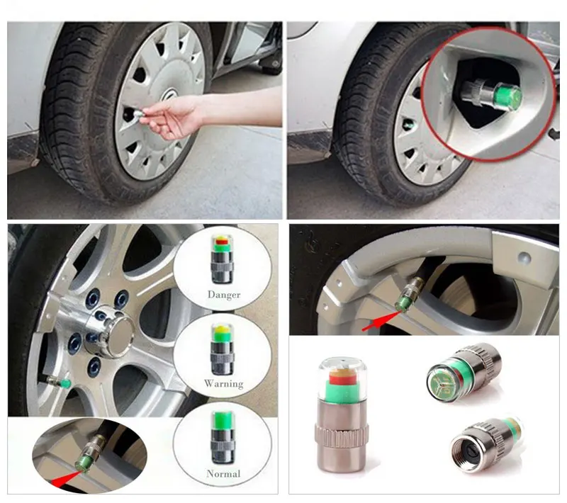 Абсолютно 1 шт. автомобильная шина хромированный металл 36PSI своевременное оповещение давление монитор клапан стволовых колпачков Датчик Индикатор 3 цвета оповещение