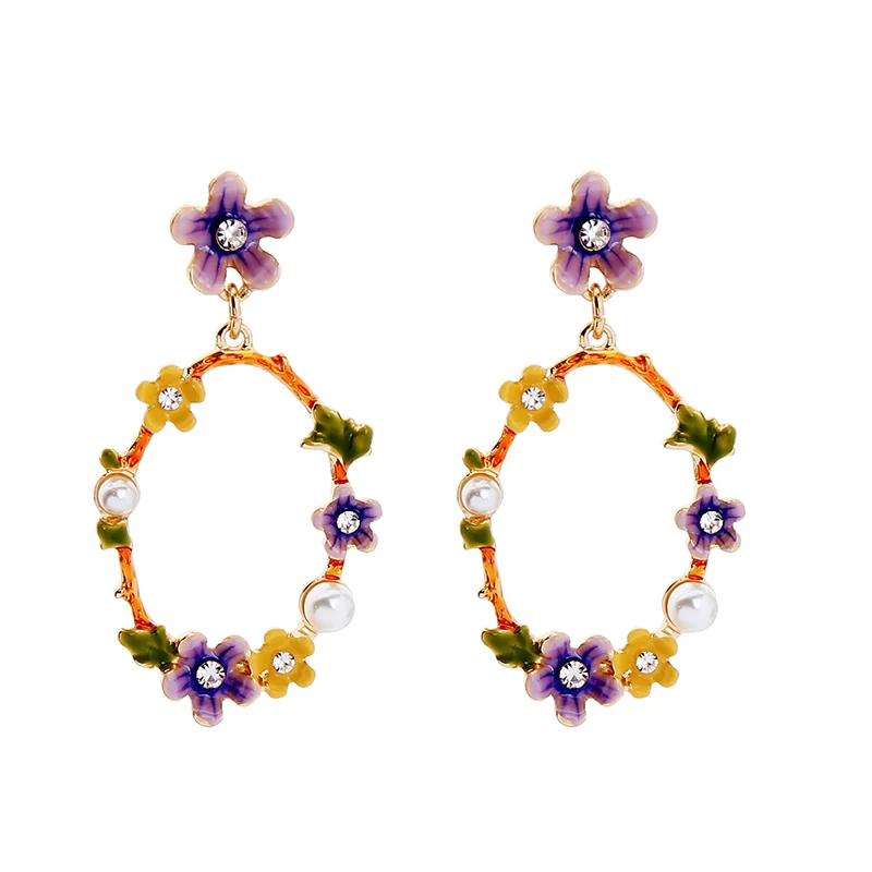 Женские Висячие серьги KISS ME уникальные из акрила жемчуга с цветком и эмалью