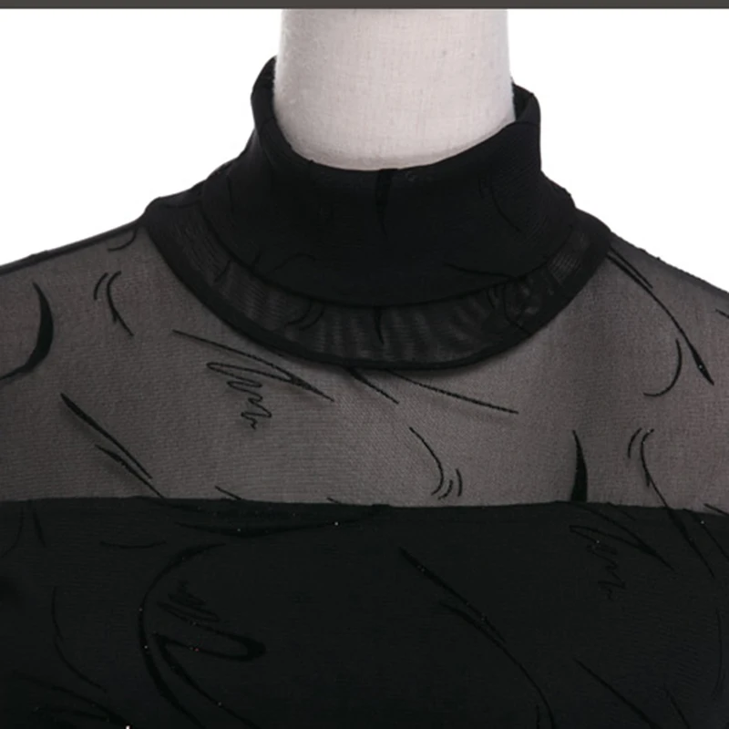 2019 Весна Modis женские блузки Черные Сетчатые рубашки с длинным рукавом эластичные